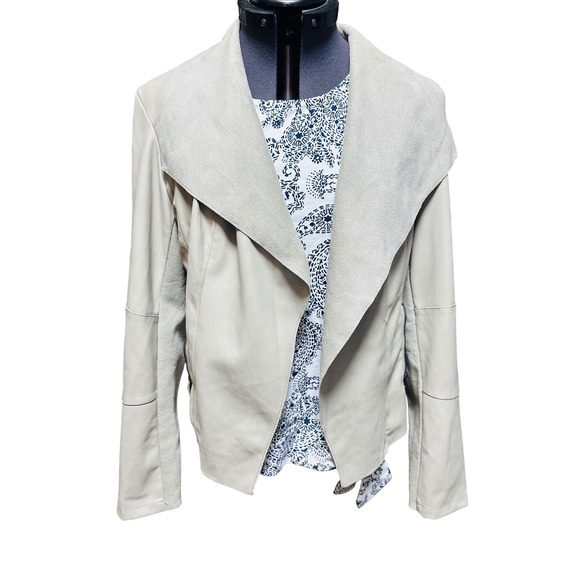 Bar III Jackets & Blazers - bar iii Womens Beige Suede Leather Look Drape Collar Moto Jacket Medium